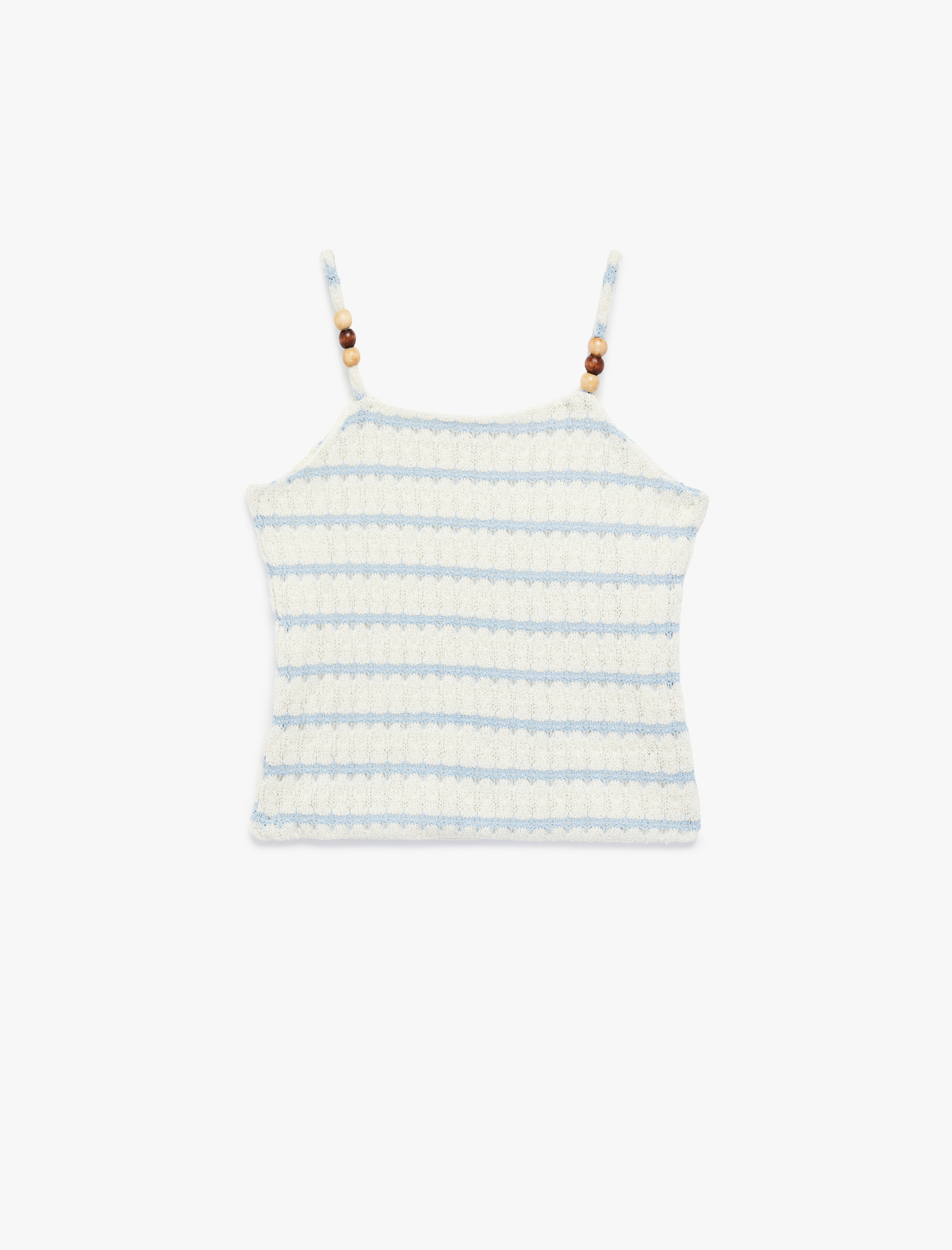  Kız Çocuk Boncuk Detaylı Askılı Bisiklet Yaka Çizgili Atlet