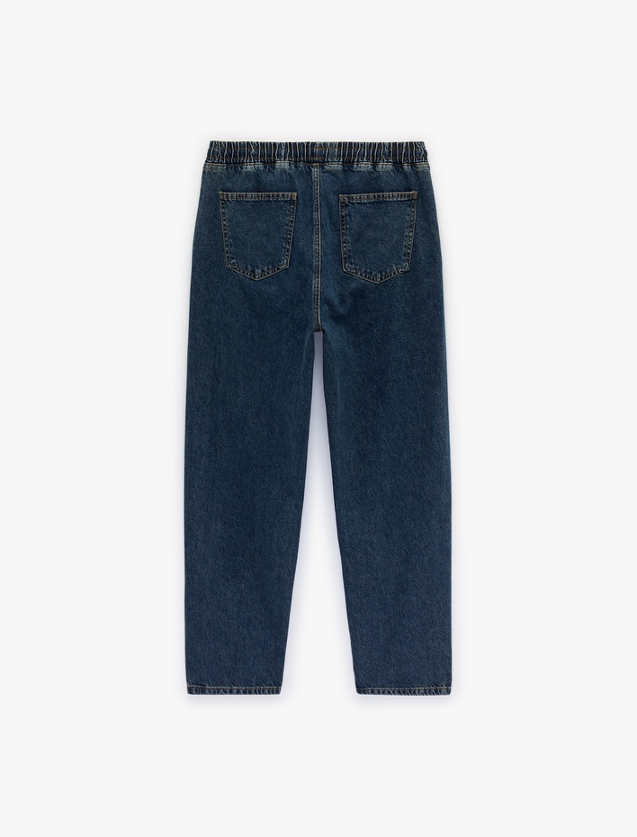  Pamuklu Beli Bağcıklı Bol Baggy Jean Pantolon