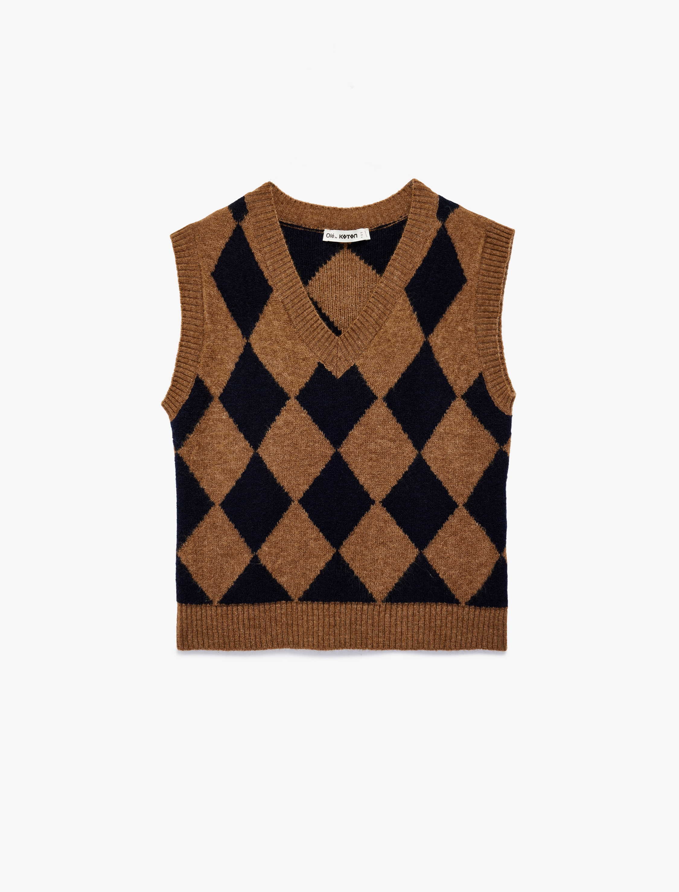   V Yaka Kolsuz Baklava Desenli Triko Süveter