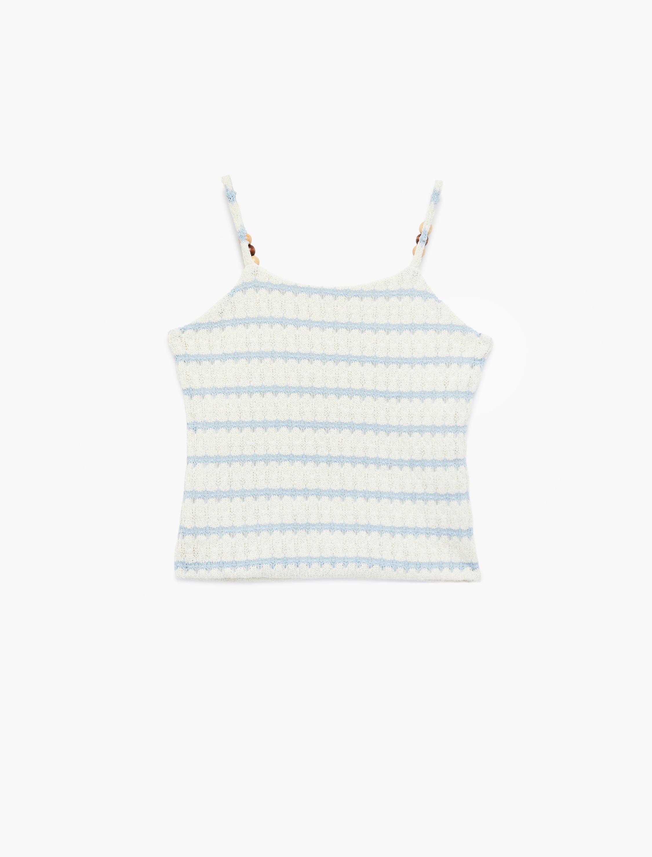  Kız Çocuk Boncuk Detaylı Askılı Bisiklet Yaka Çizgili Atlet