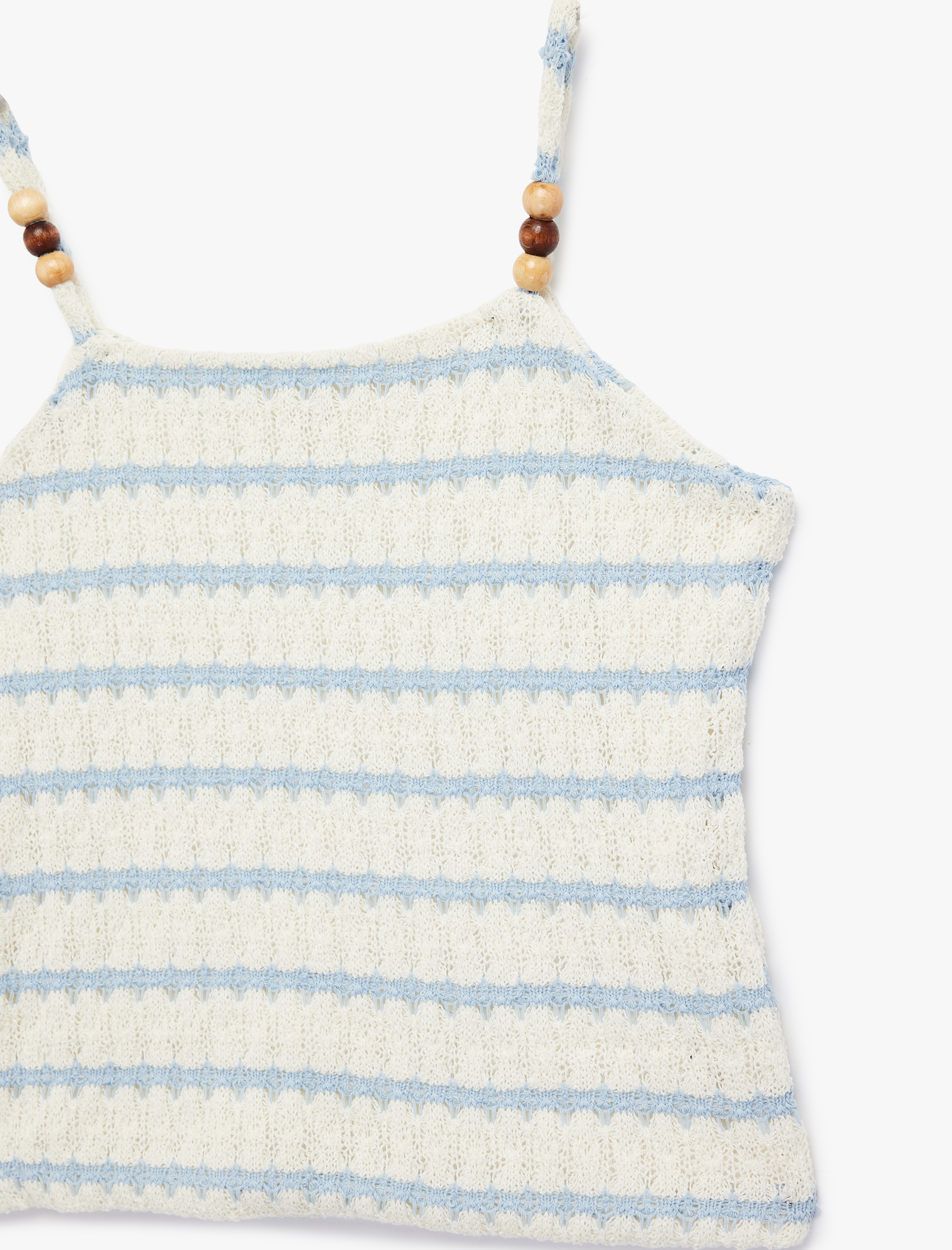  Kız Çocuk Boncuk Detaylı Askılı Bisiklet Yaka Çizgili Atlet