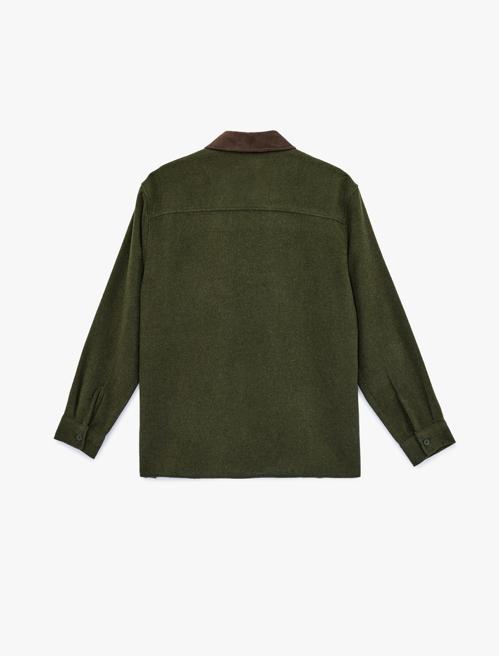  Regular Fit Cepli Renk Kontrastlı Klasik Yaka Uzun Kollu Gömlek