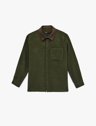 Regular Fit Cepli Renk Kontrastlı Klasik Yaka Uzun Kollu Gömlek