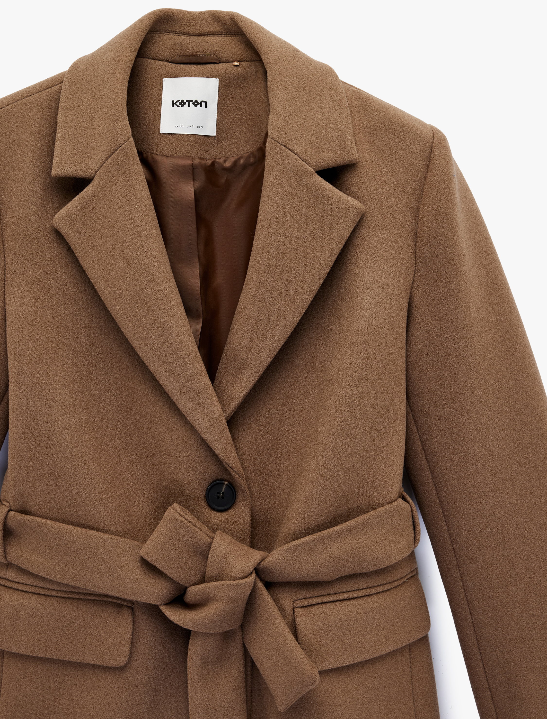   Kemerli Kaşe Kaban Cepli Uzun Kollu