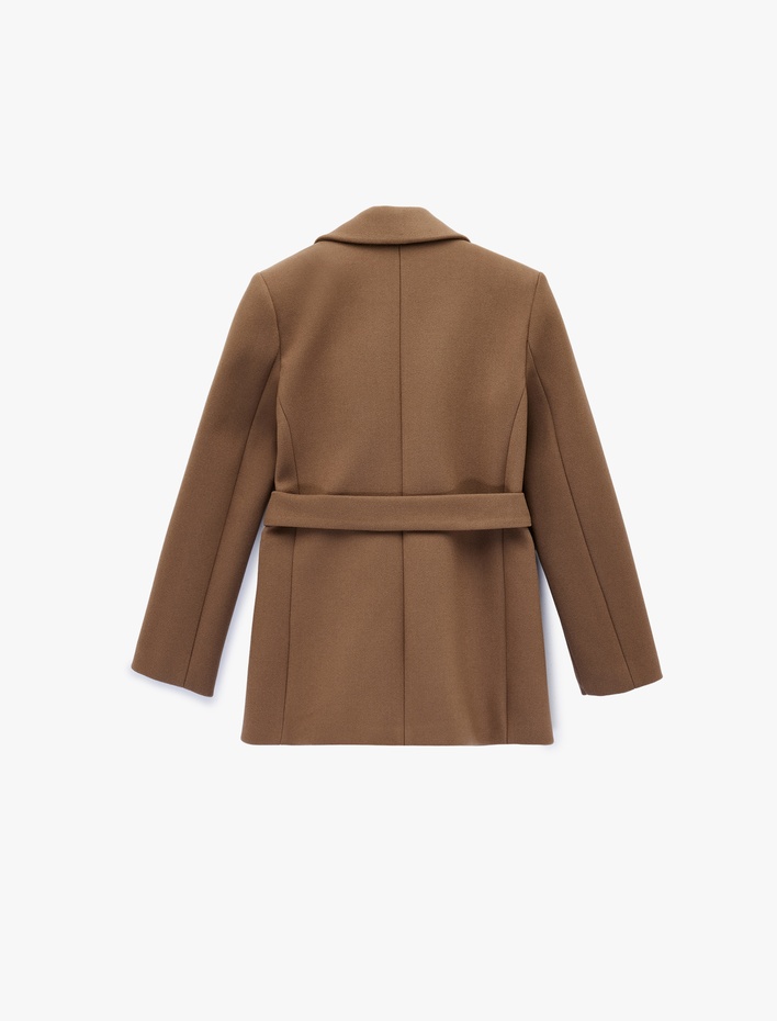  Kemerli Kaşe Kaban Cepli Uzun Kollu