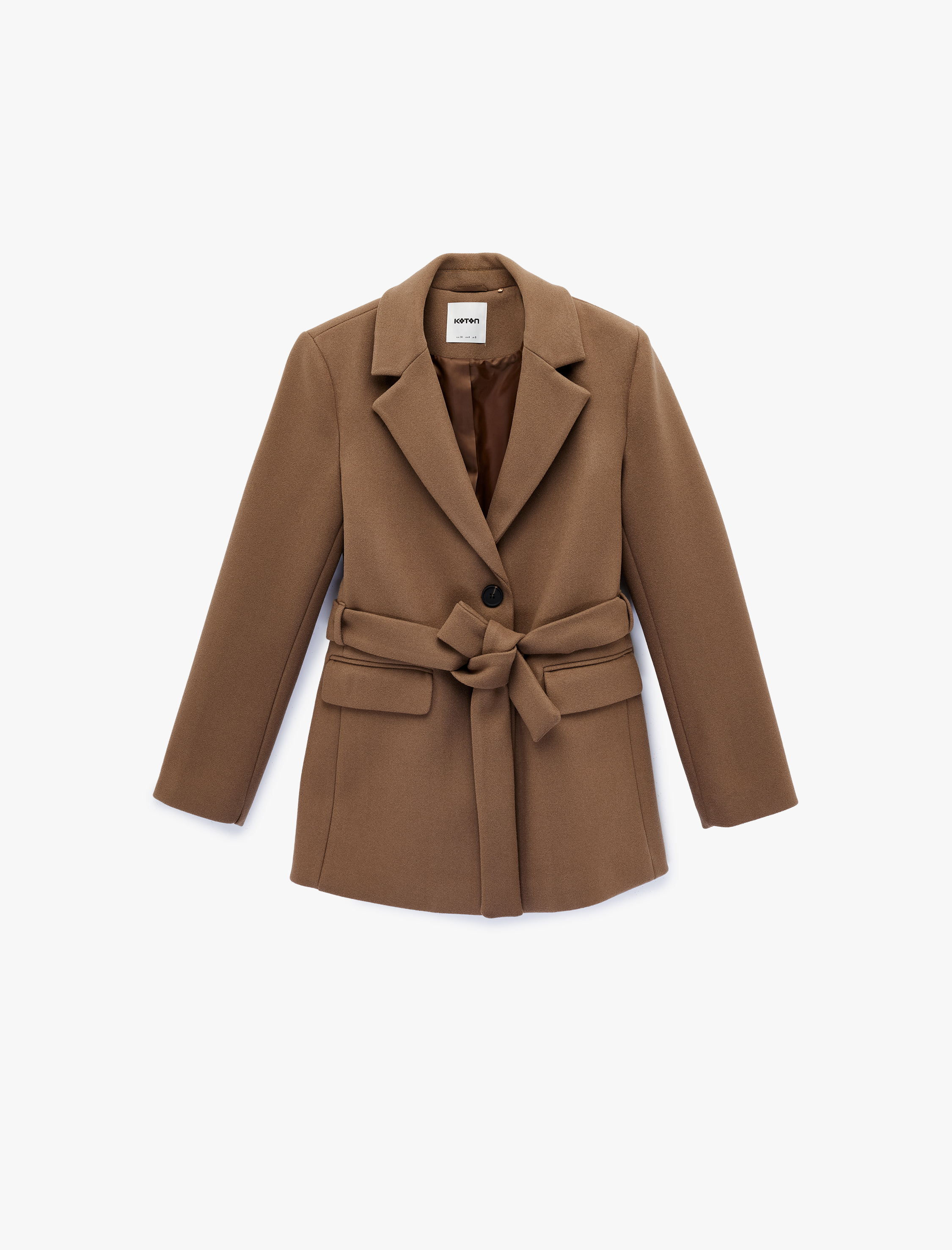   Kemerli Kaşe Kaban Cepli Uzun Kollu