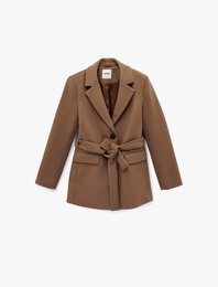 Kemerli Kaşe Kaban Cepli Uzun Kollu