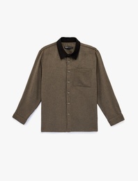 Regular Fit Cepli Renk Kontrastlı Klasik Yaka Uzun Kollu Gömlek