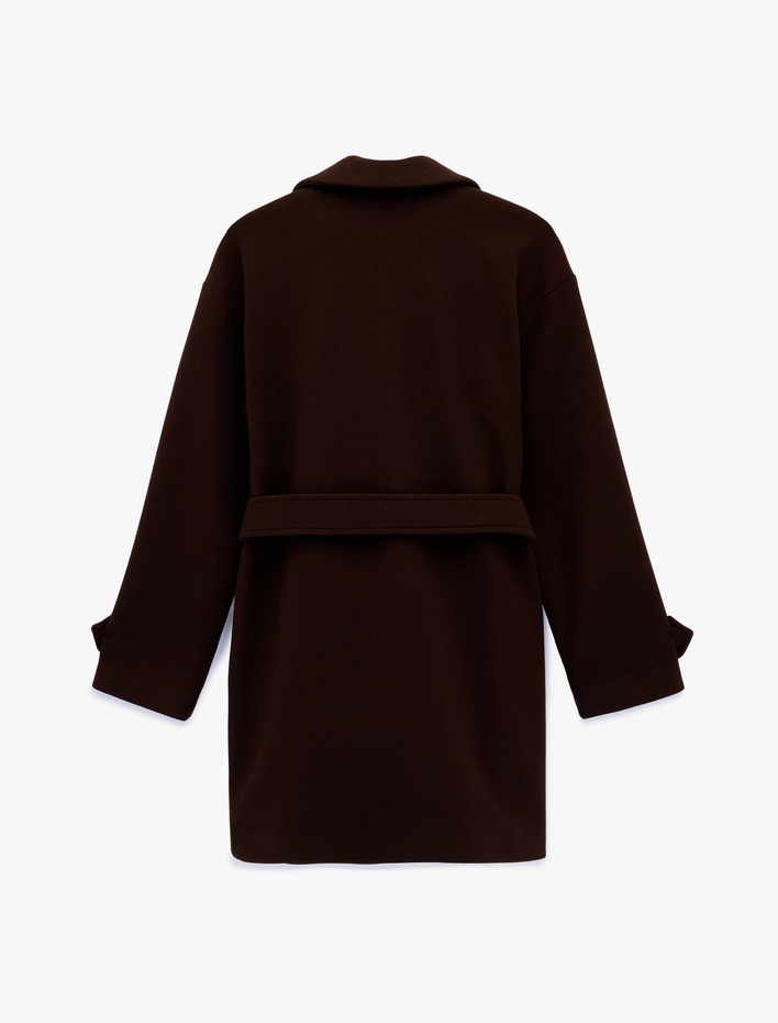  Cepli Kruvaze Uzun Kollu Kemerli Kaşe Kaban