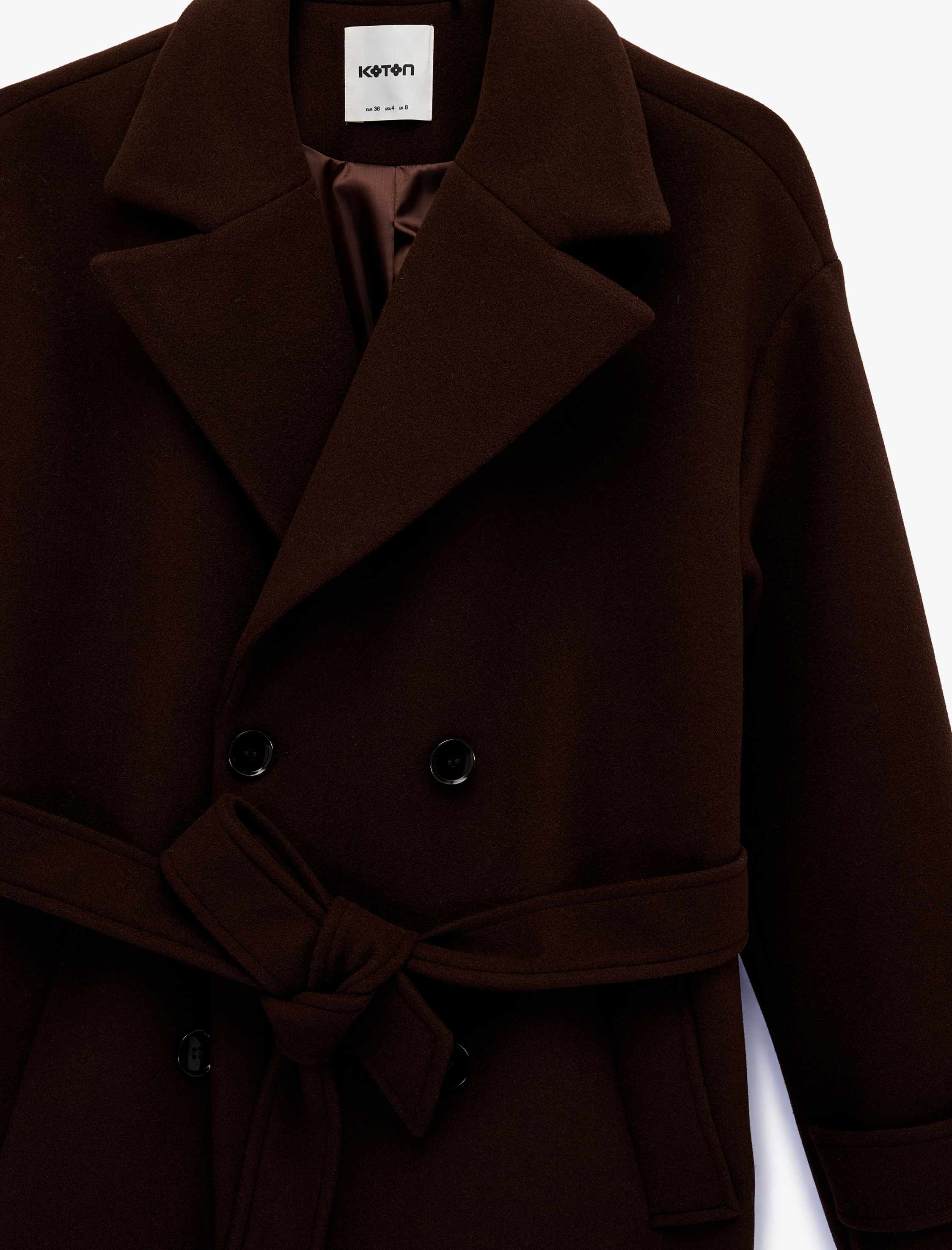   Cepli Kruvaze Uzun Kollu Kemerli Kaşe Kaban