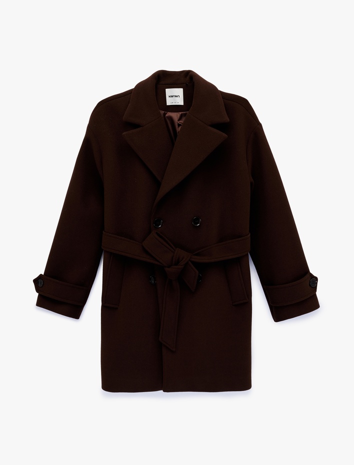  Cepli Kruvaze Uzun Kollu Kemerli Kaşe Kaban