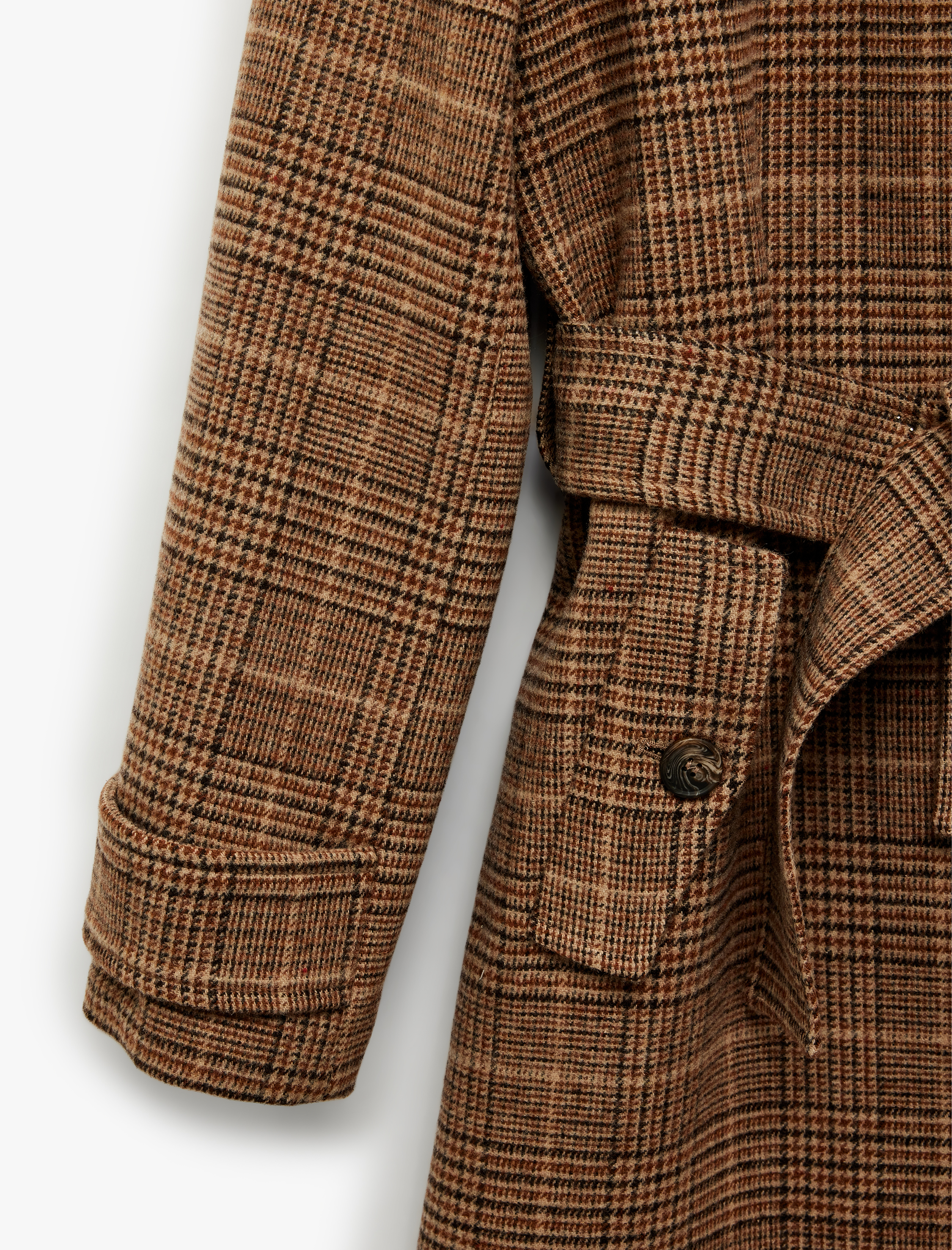   Kemerli Kaşe Ekose Kaban Düğmeli Cepli Uzun Kollu