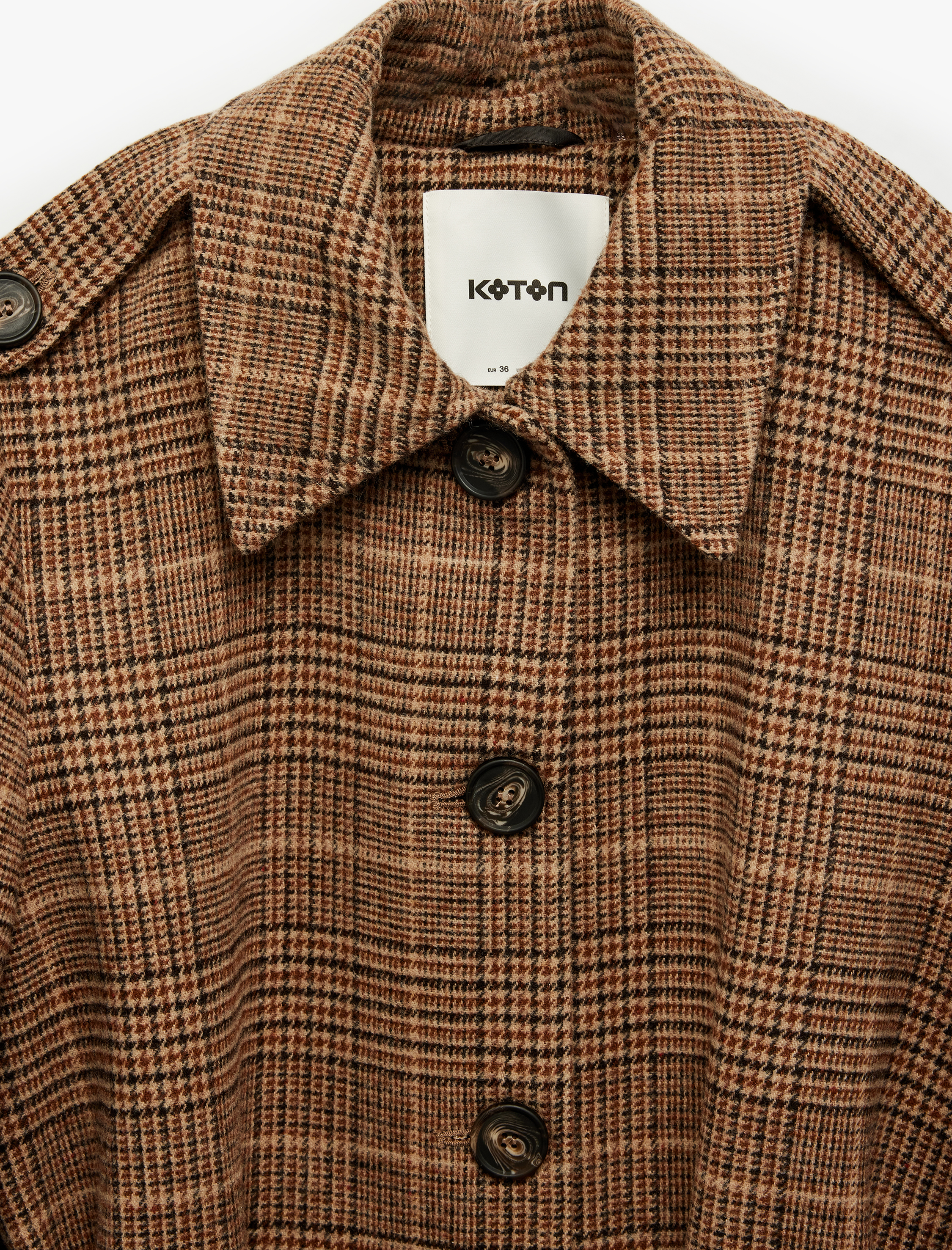   Kemerli Kaşe Ekose Kaban Düğmeli Cepli Uzun Kollu