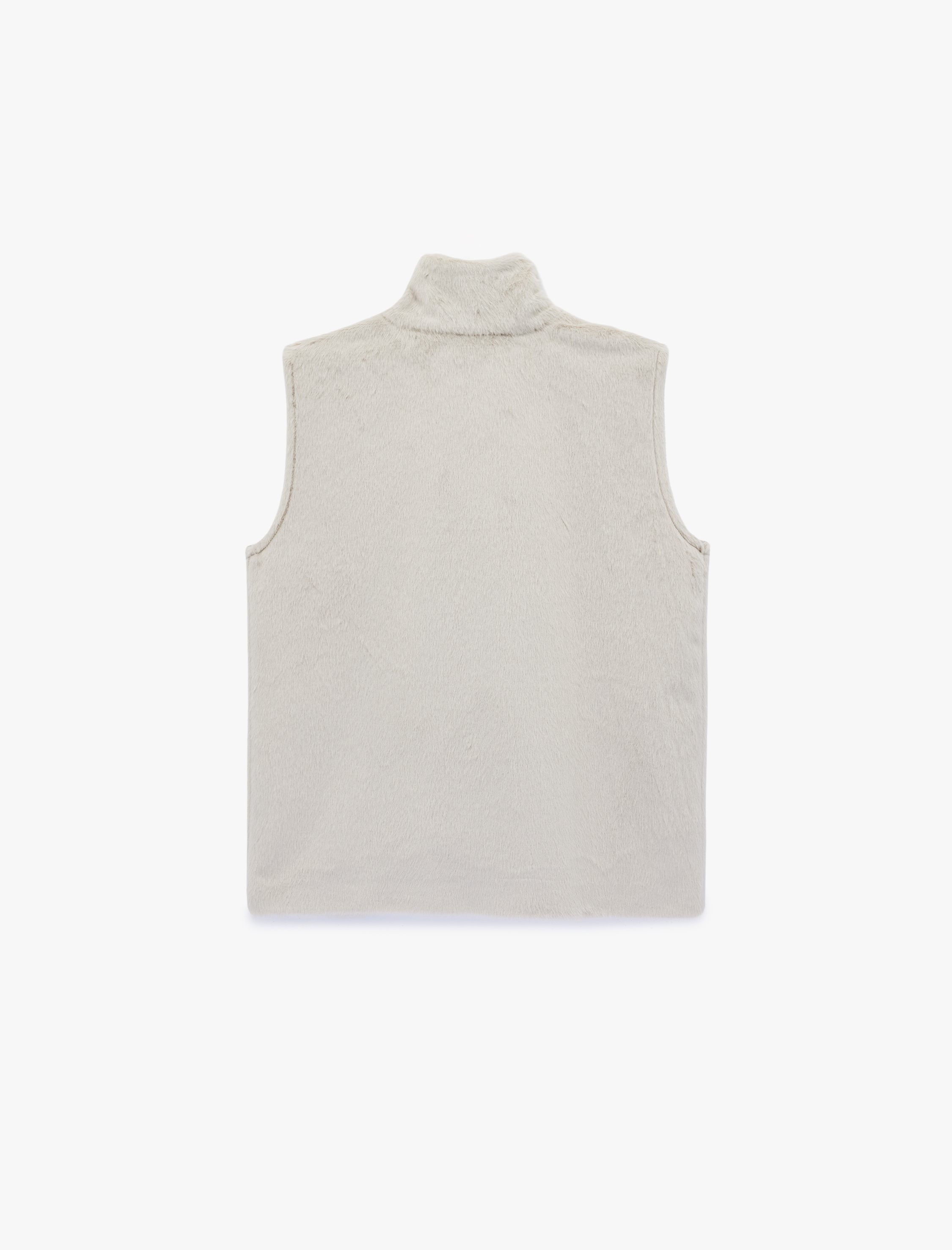   Çıt Çıt Düğme Detaylı Kolsuz Oversize Dik Yaka Suni Kürk Yelek