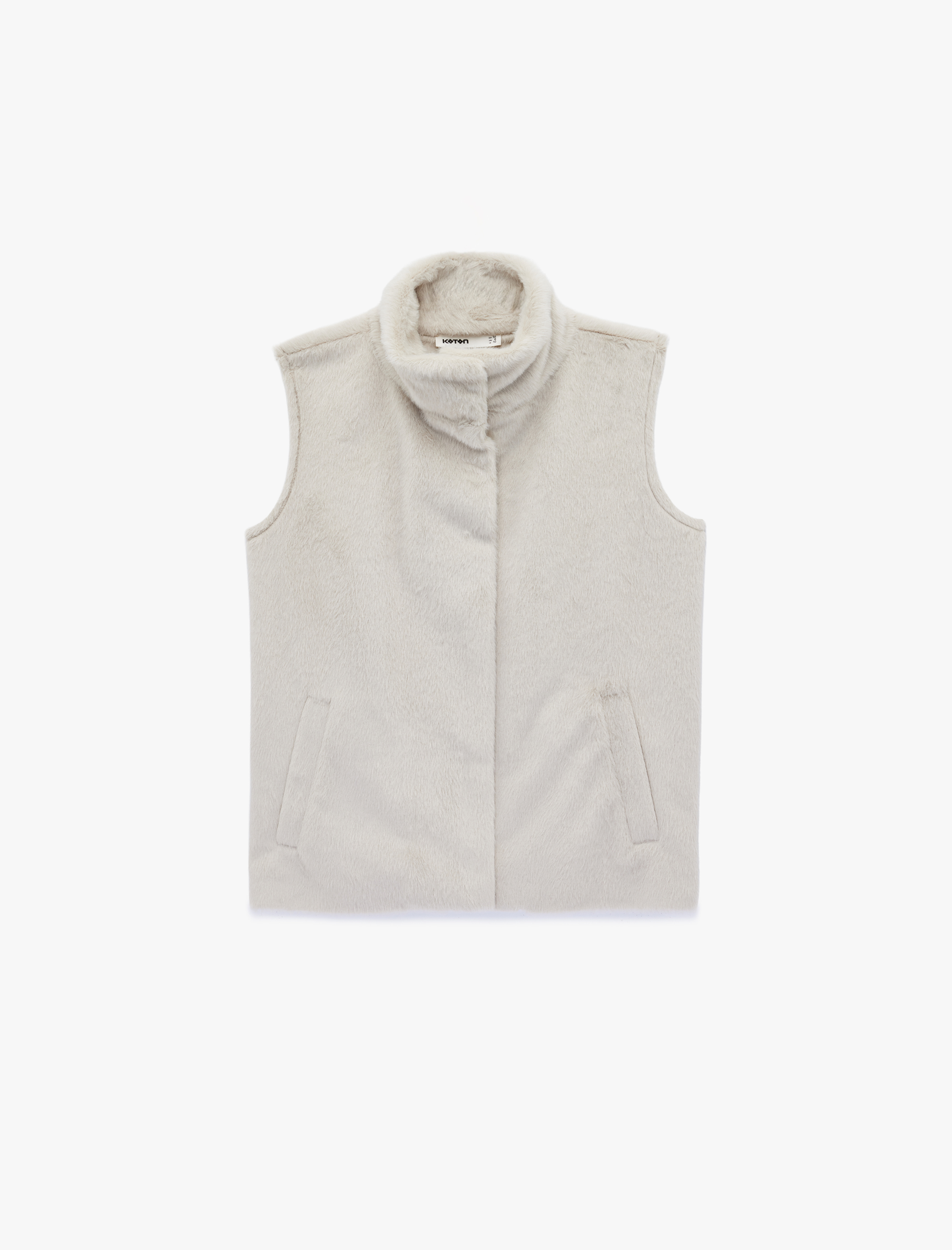   Çıt Çıt Düğme Detaylı Kolsuz Oversize Dik Yaka Suni Kürk Yelek