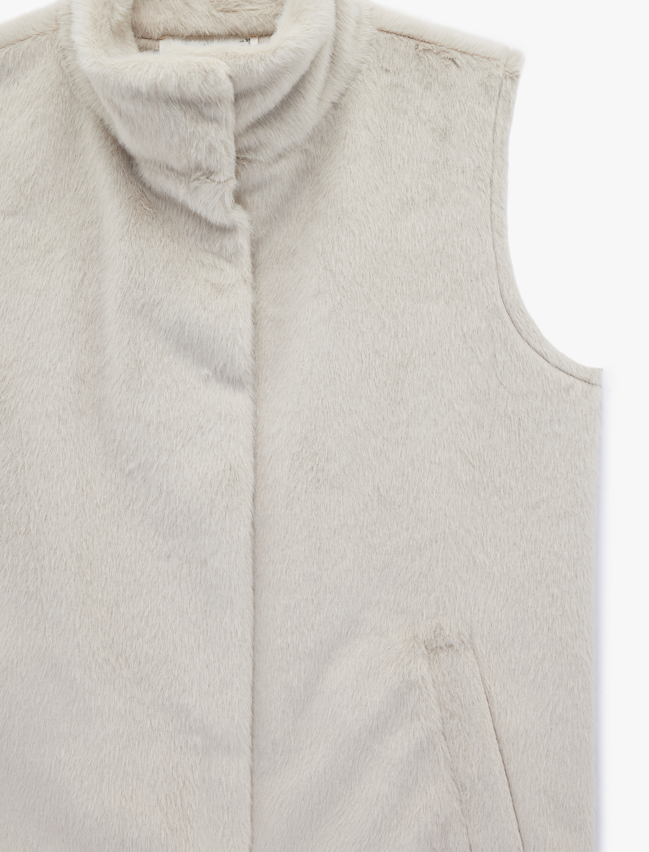   Çıt Çıt Düğme Detaylı Kolsuz Oversize Dik Yaka Suni Kürk Yelek