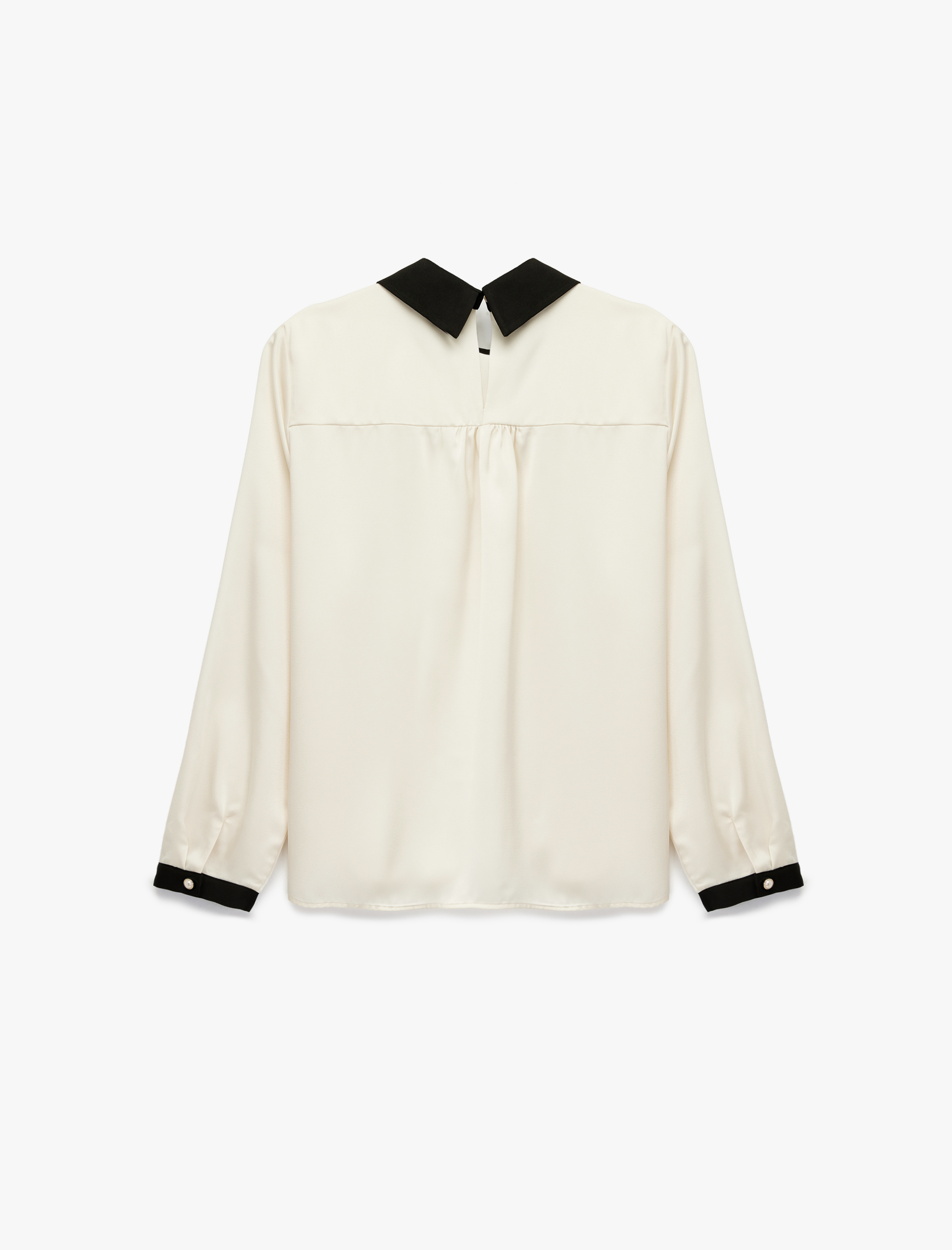   Metal Aksesuar Detaylı Uzun Kollu Gömlek Yaka Bluz