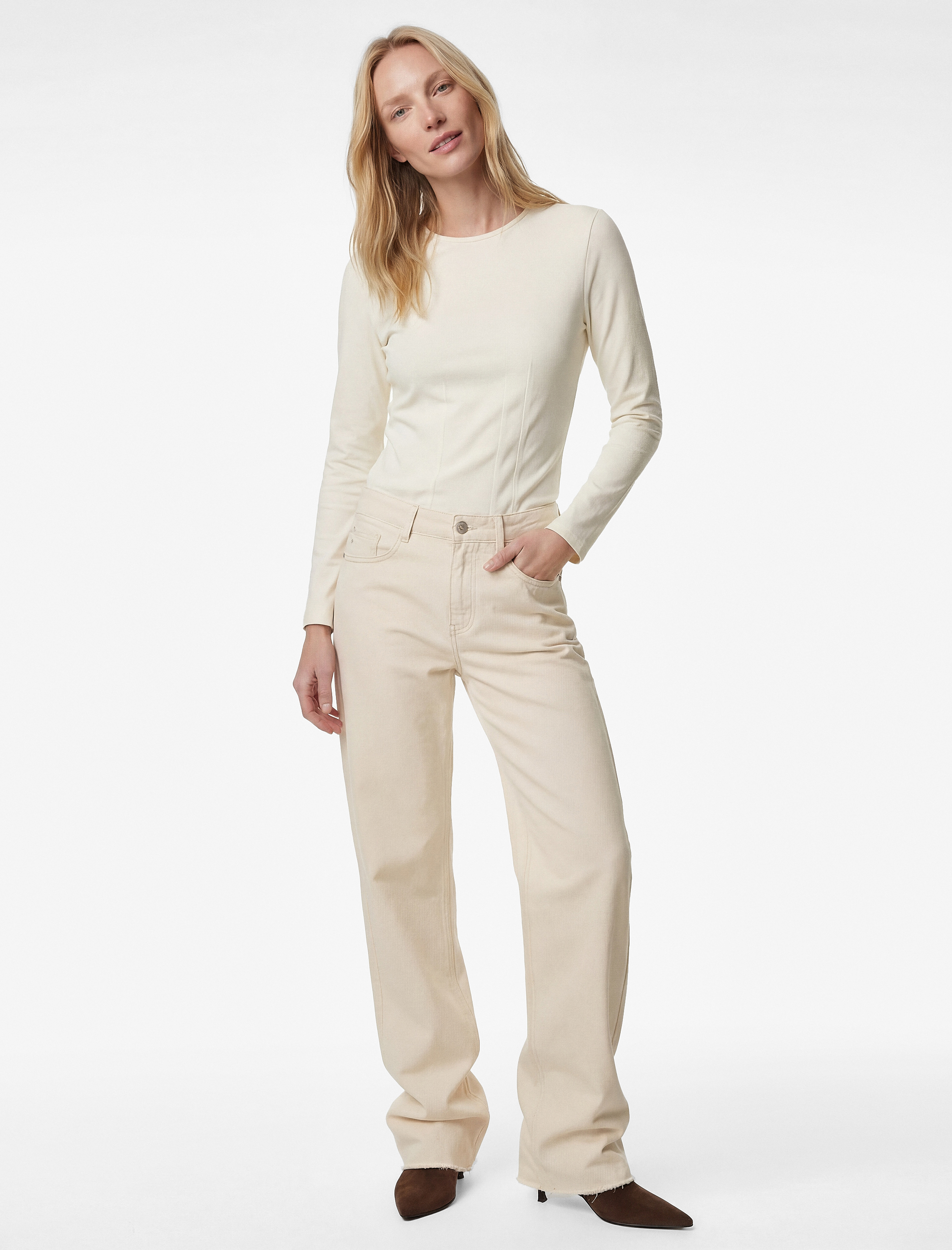   Pamuklu Slim Fit Dikiş Detaylı Uzun Kollu Bisiklet Yaka Tişört