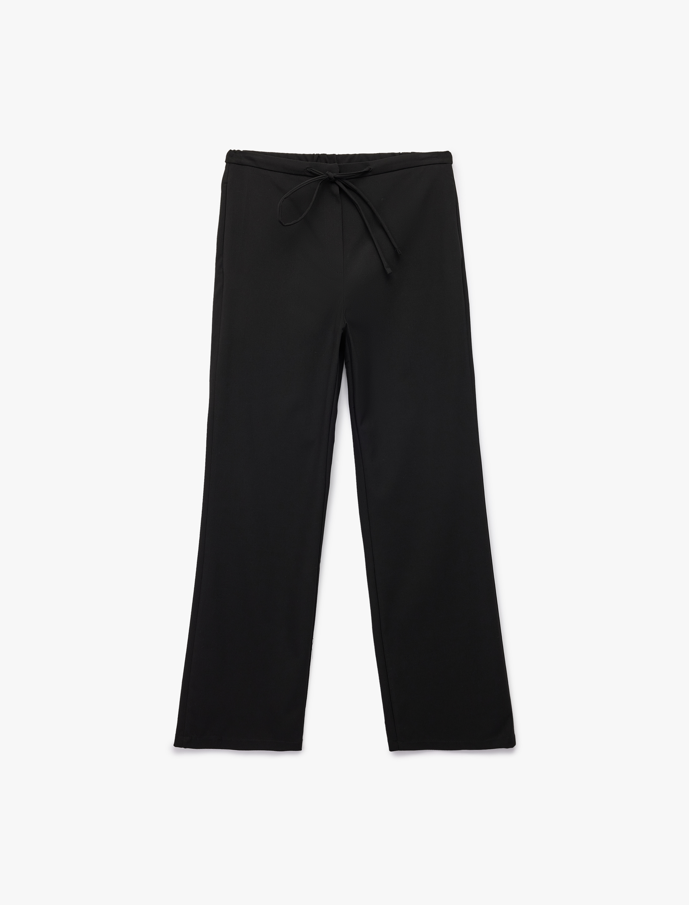   Beli Bağcıklı Düz Bol Paça Pantolon