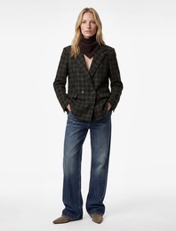 Koton X Melis Ağazat - Uzun Kollu Kruvaze Cepli Ekose Oversize Blazer Ceket