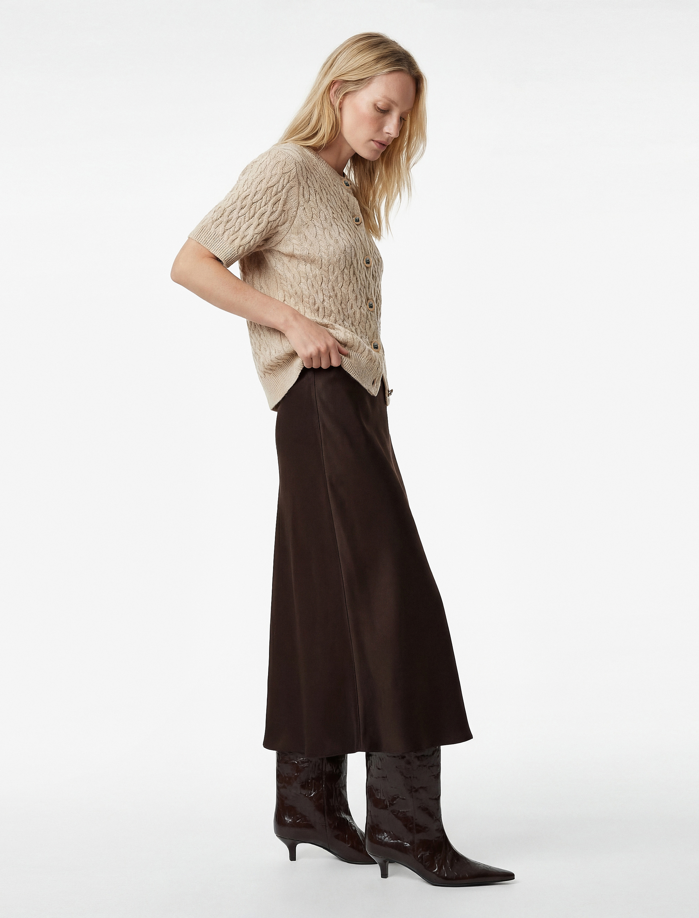   Koton X Melis Ağazat - Düğmeli Bisiklet Yaka Kısa Kollu Saç Örgü Hırka