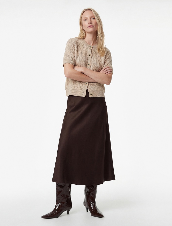  Koton X Melis Ağazat - Düğmeli Bisiklet Yaka Kısa Kollu Saç Örgü Hırka