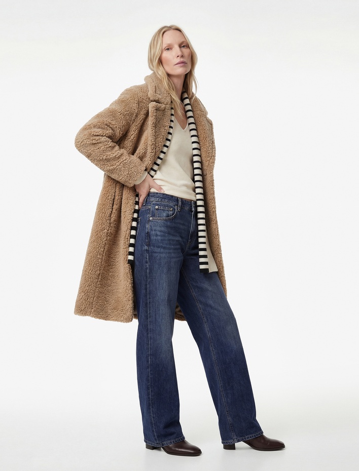  Koton X Sibil Çetinkaya - Oversize Peluş Kaban Cepli Düğmeli Uzun Kollu