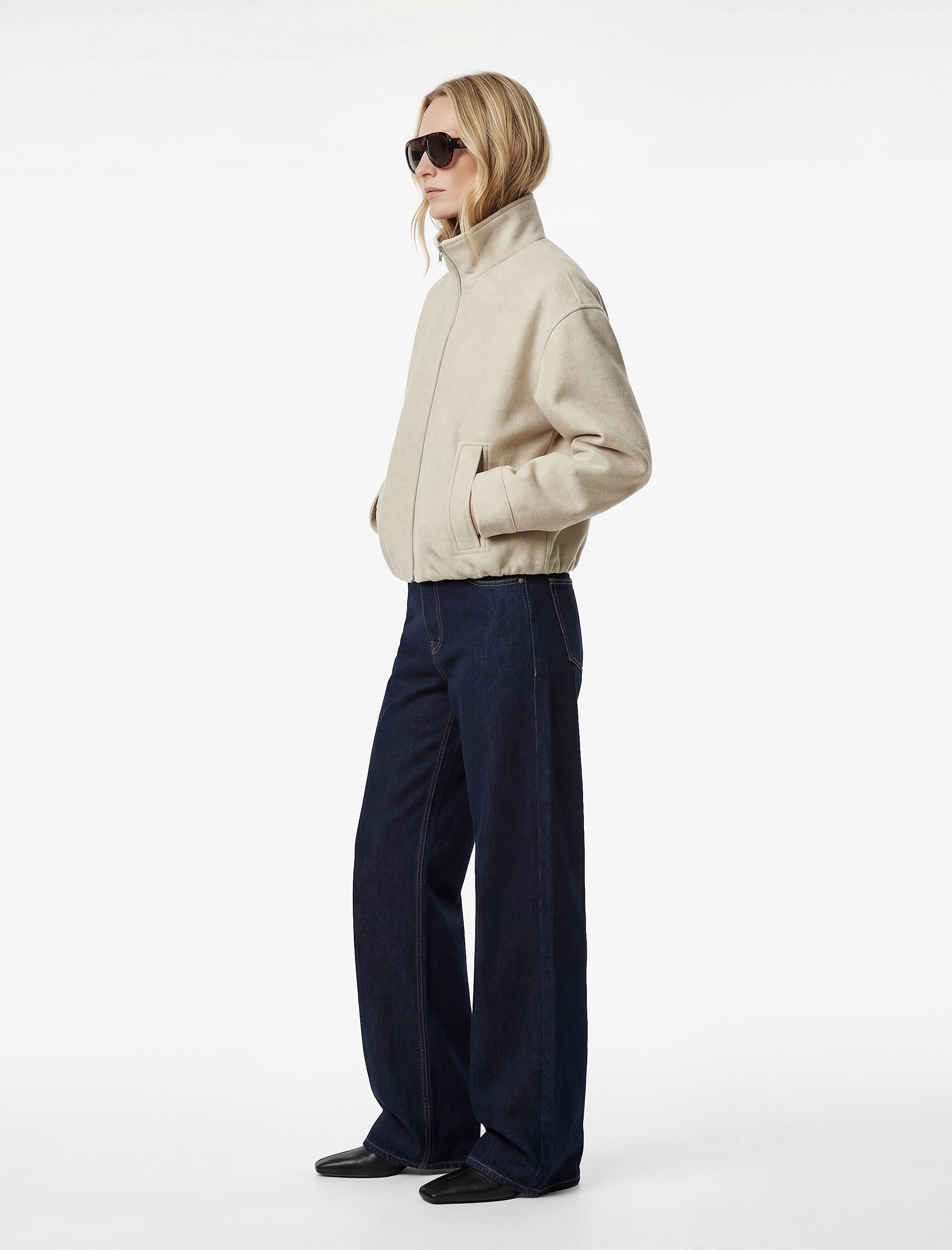   Koton X Sima Tarkan -  Kısa Kaban Kaşe Uzun Kollu Dik Yaka Cepli