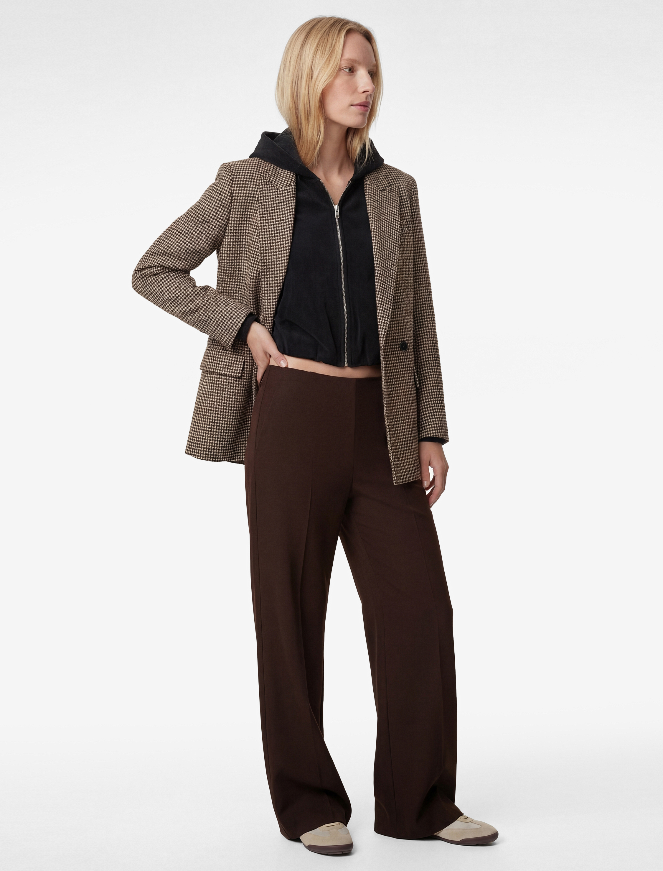   Normal Bel Düz Geniş Paça Kumaş Pantolon