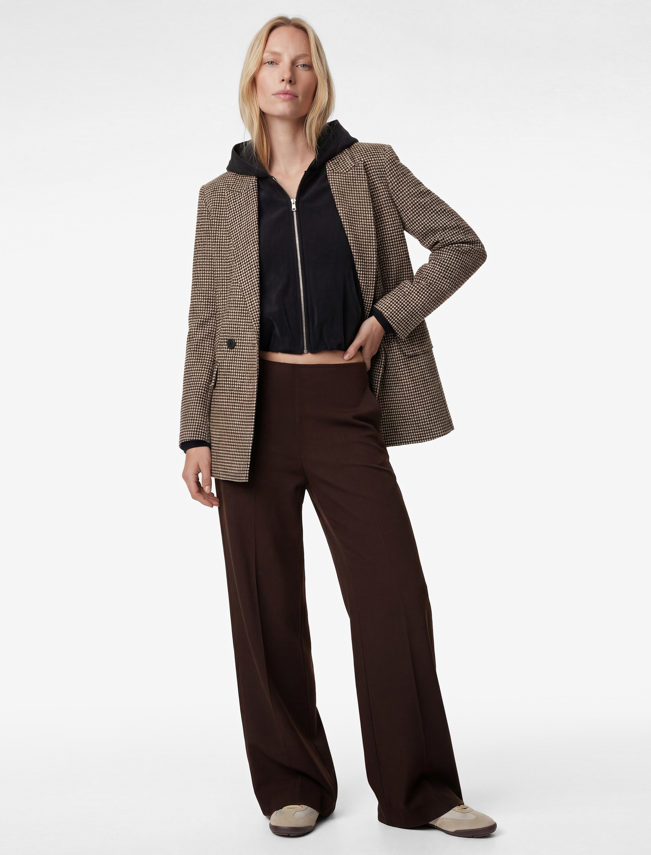   Normal Bel Düz Geniş Paça Kumaş Pantolon