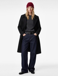 Uzun Kollu Düğmeli Kruvaze Kaşe Kaban