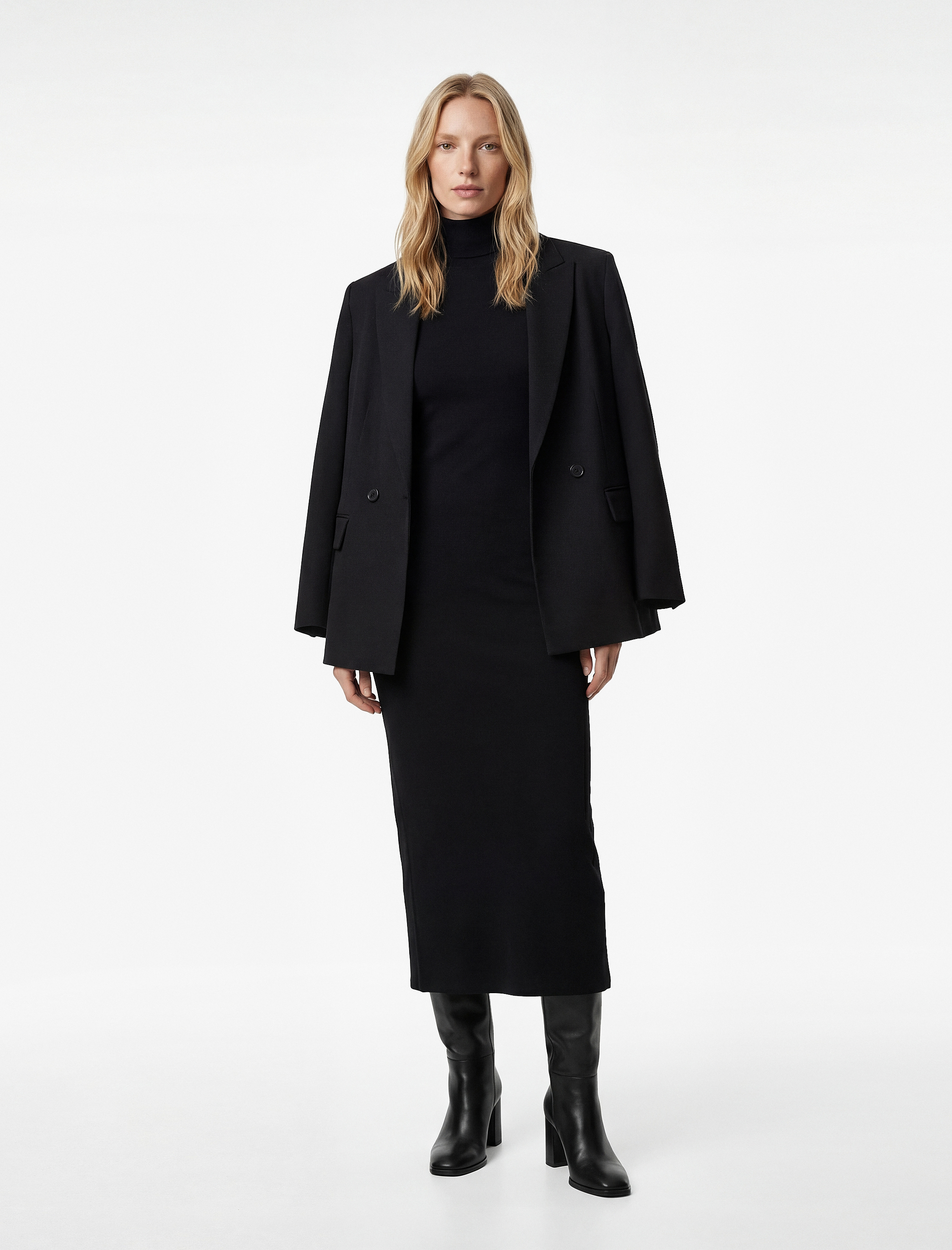   Dar Kalıp Midi Boy Kolsuz Dik Yaka Kalem Bodycon Elbise