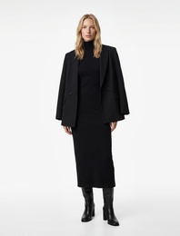 Dar Kalıp Midi Boy Kolsuz Dik Yaka Kalem Bodycon Elbise