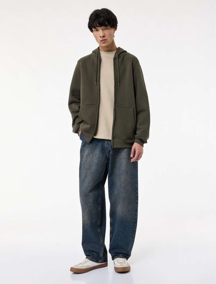  Uzun Kollu Şardonlu Cep Detaylı Fermuarlı Hırka