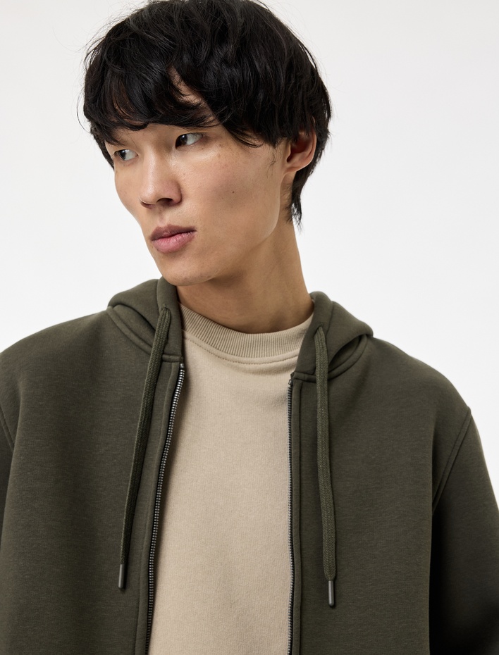  Uzun Kollu Şardonlu Cep Detaylı Fermuarlı Hırka