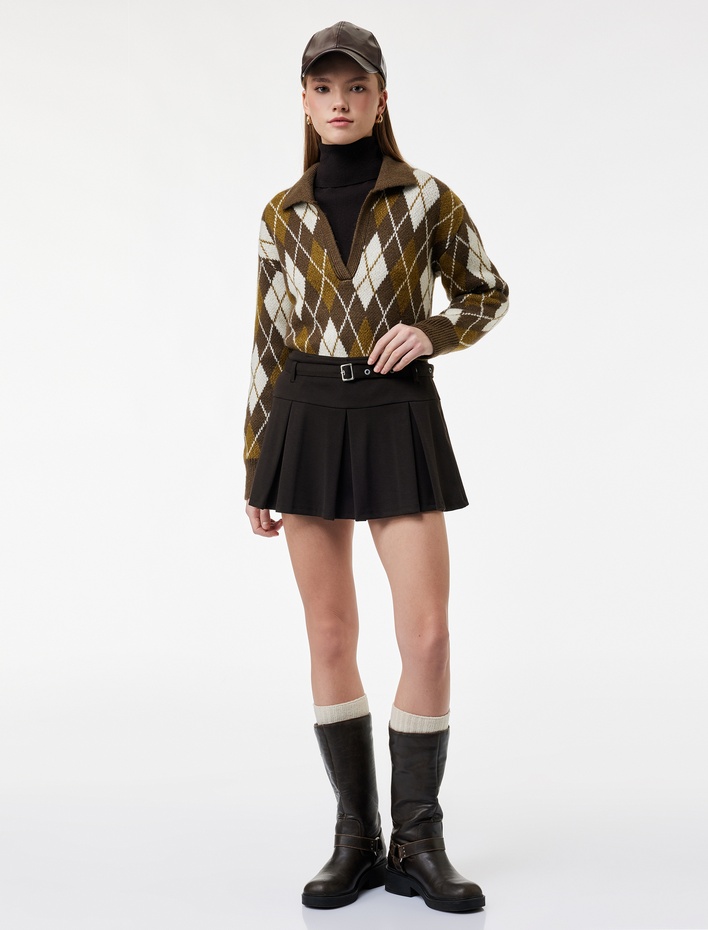  Polo Yaka Baklava Desenli Triko Kazak