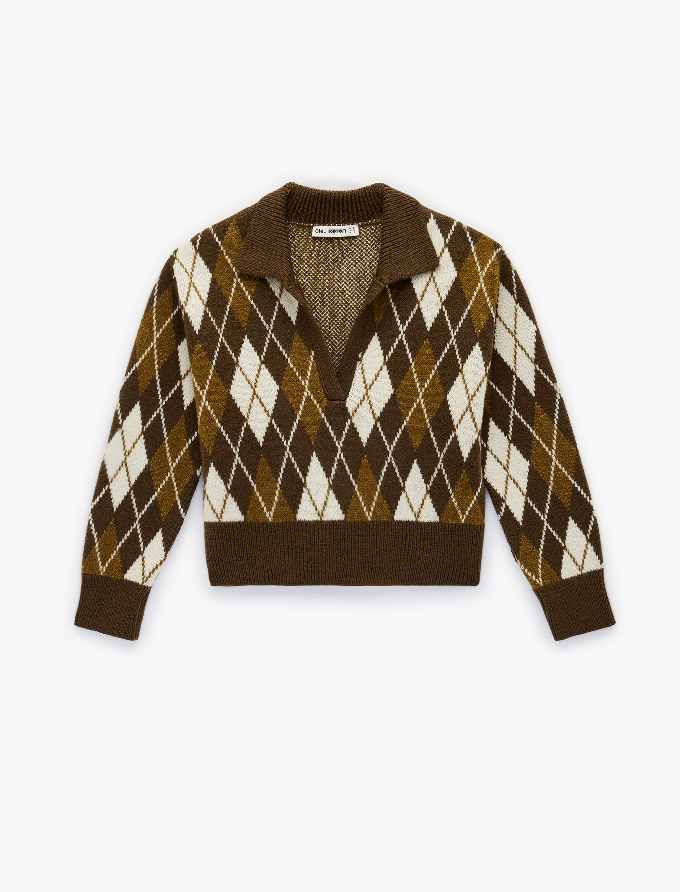   Polo Yaka Baklava Desenli Triko Kazak