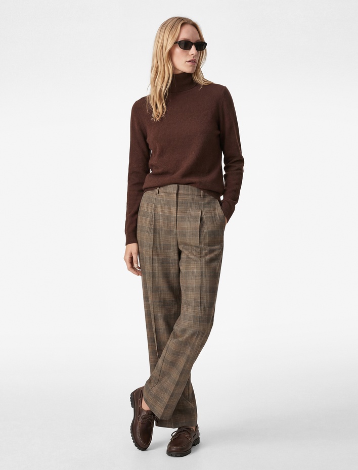  Cep Detaylı Yüksek Bel Ekoseli Palazzo Pantolon