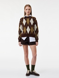 Uzun Kollu Bisiklet Yaka Baklava Desenli Triko Kazak