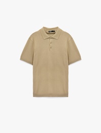 Regular Fit Kol Detaylı Düğmeli Polo Yaka Kısa Kollu Triko Tişört