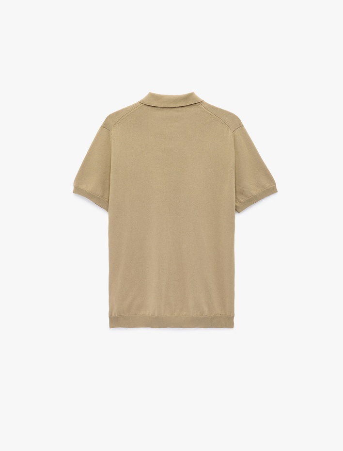  Regular Fit Kol Detaylı Düğmeli Polo Yaka Kısa Kollu Triko Tişört