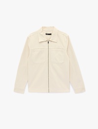 Regular Fit Uzun Kollu Cep Detaylı Fermuarlı Gömlek Ceket