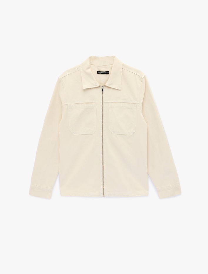  Regular Fit Uzun Kollu Cep Detaylı Fermuarlı Gömlek Ceket