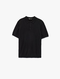 Regular Fit Kol Detaylı Düğmeli Polo Yaka Kısa Kollu Triko Tişört