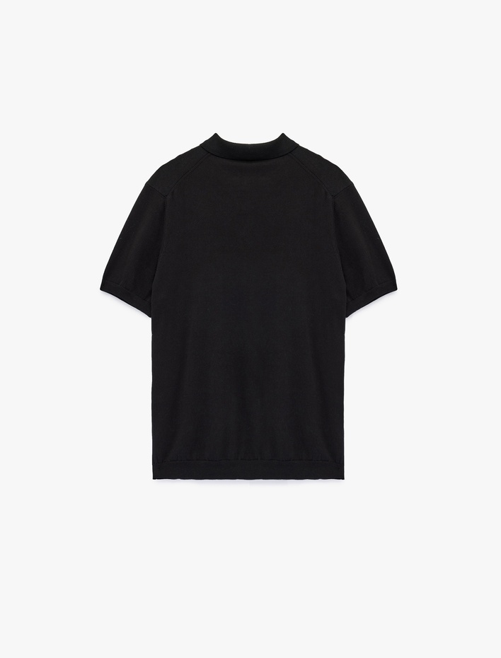  Regular Fit Kol Detaylı Düğmeli Polo Yaka Kısa Kollu Triko Tişört