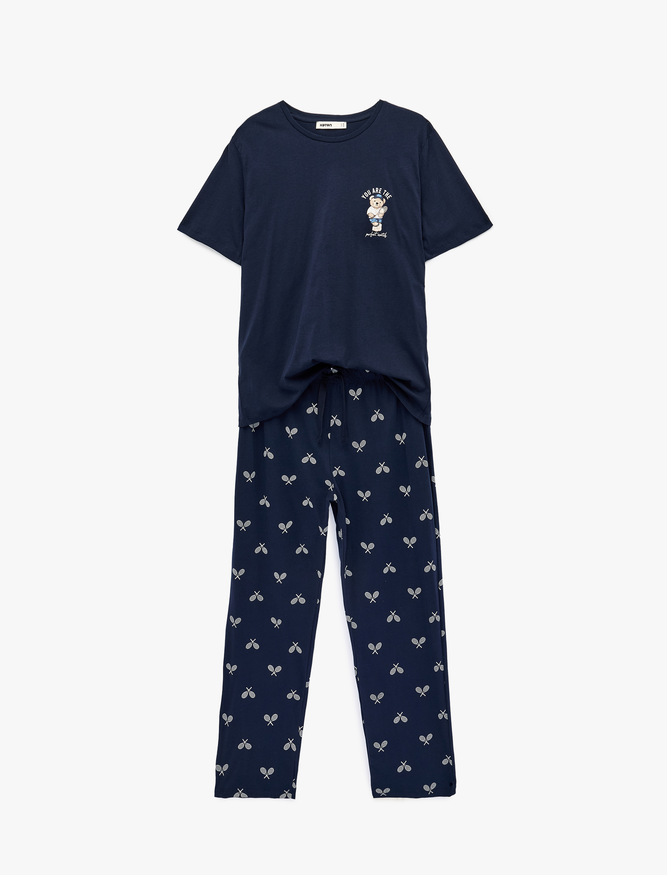   Pamuklu Rahat Kalıp Kısa Kollu Ayıcık Baskılı Örme Pijama Takımı