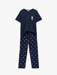 Pamuklu Rahat Kalıp Kısa Kollu Ayıcık Baskılı Örme Pijama Takımı