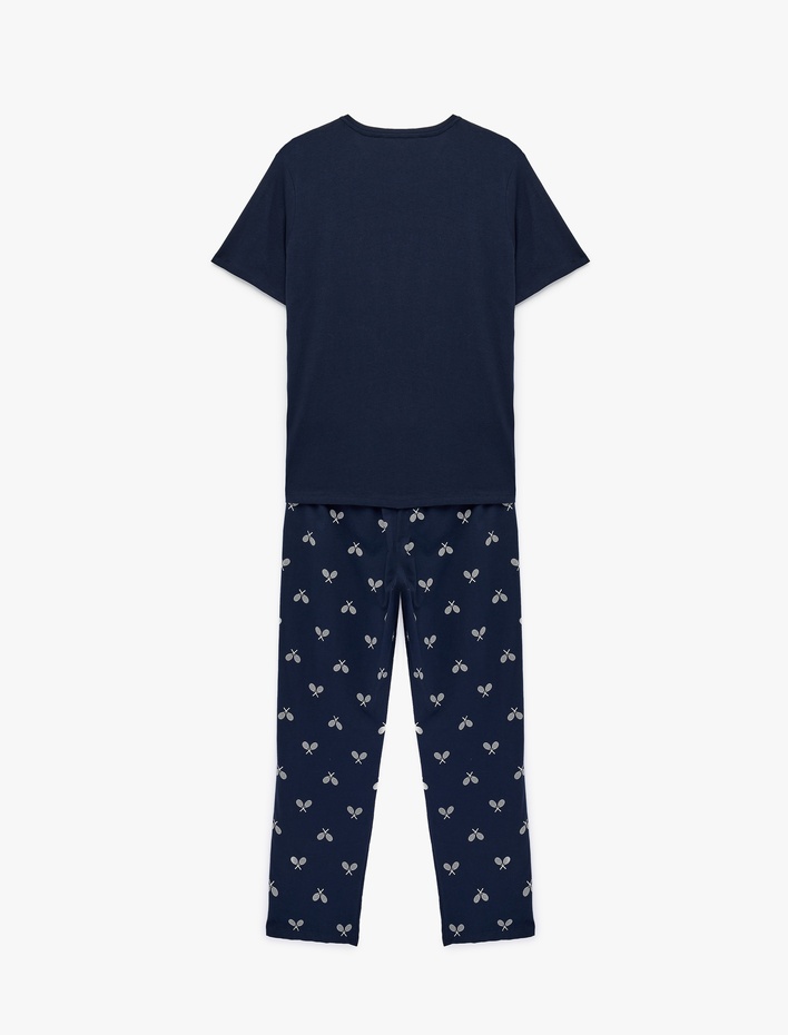  Pamuklu Rahat Kalıp Kısa Kollu Ayıcık Baskılı Örme Pijama Takımı