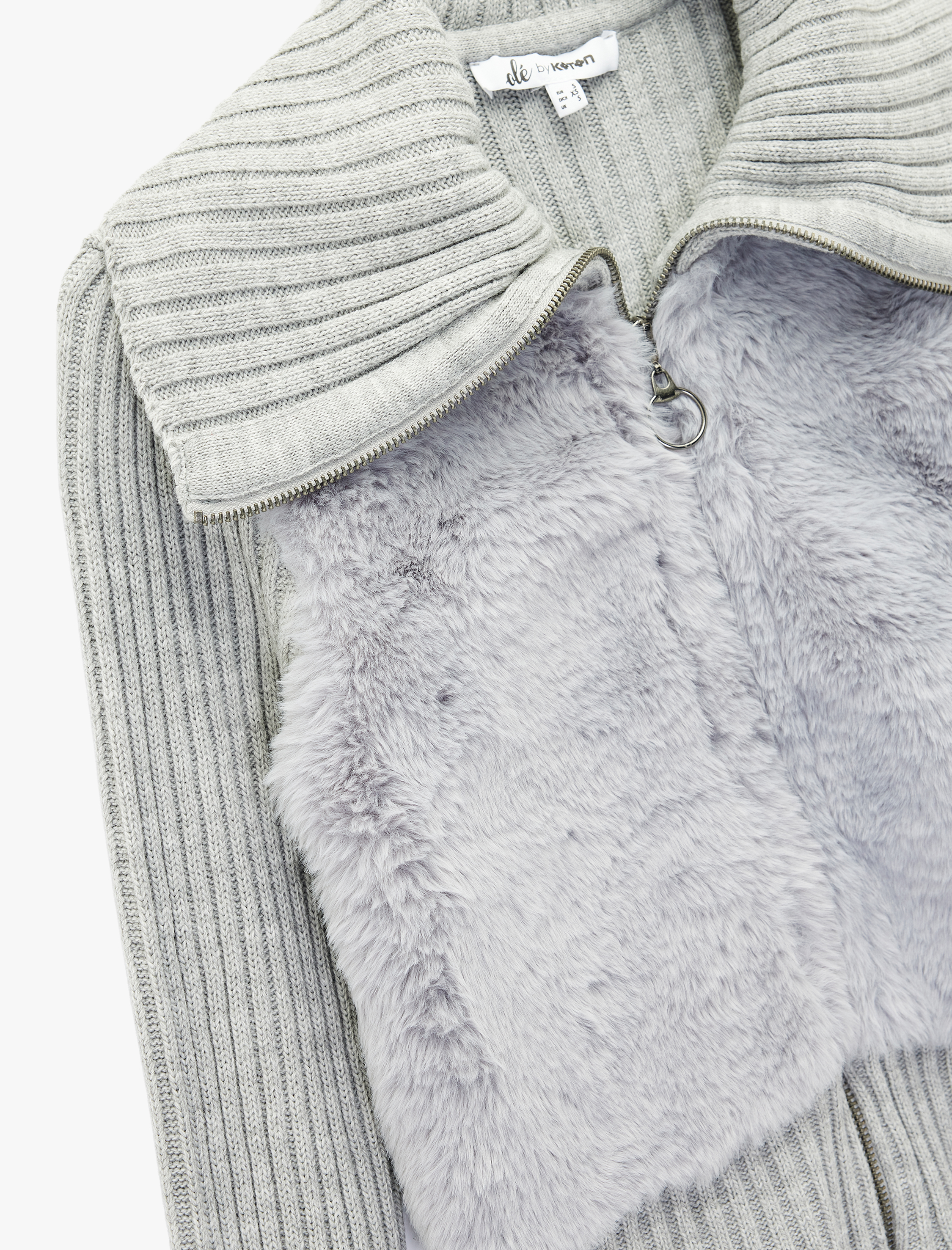   Slim Fit Uzun Kollu Dik Yaka Fermuarlı Suni Kürklü Hırka