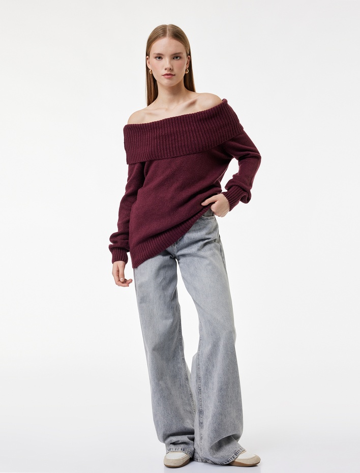  Madonna Yaka Omzu Açık Triko Kazak